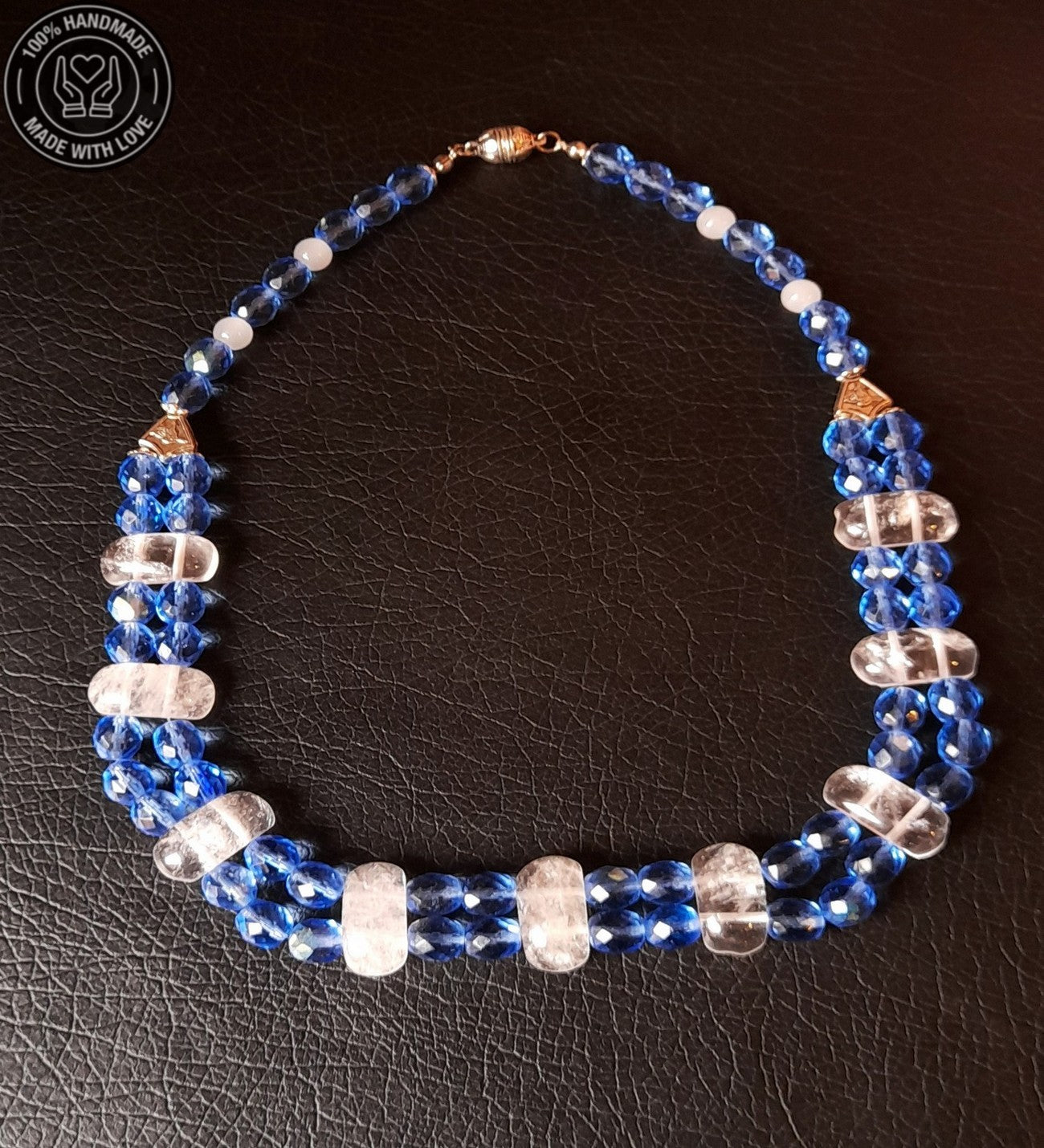 Mavi Kuvars Dumanlı Kuvars Özel Seri Iki Sıralı Topraklama, Ifade Ve Huzur Kolyesi