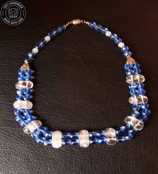 Mavi Kuvars Dumanlı Kuvars Özel Seri Iki Sıralı Topraklama, Ifade Ve Huzur Kolyesi