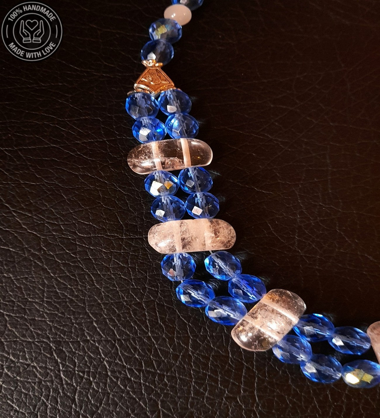 Mavi Kuvars Dumanlı Kuvars Özel Seri Iki Sıralı Topraklama, Ifade Ve Huzur Kolyesi