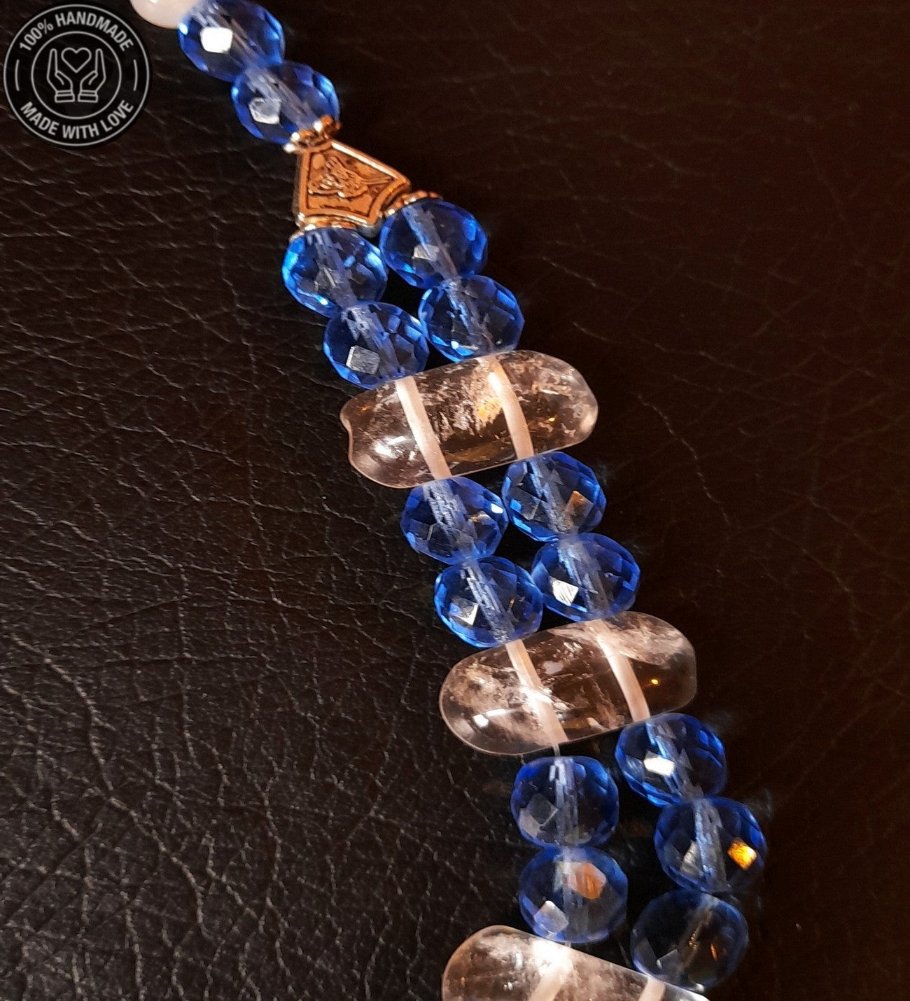 Mavi Kuvars Dumanlı Kuvars Özel Seri Iki Sıralı Topraklama, Ifade Ve Huzur Kolyesi