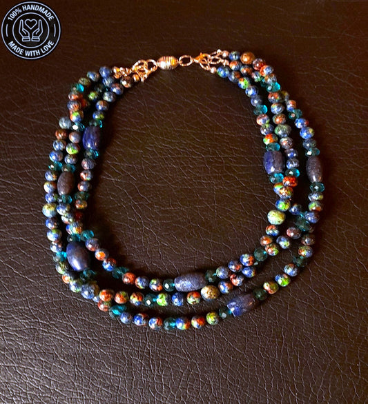 Lapis Jasper 3 Sıralı Ayrılabilen Topraklama Güç Ve Cesaret Kolyesi