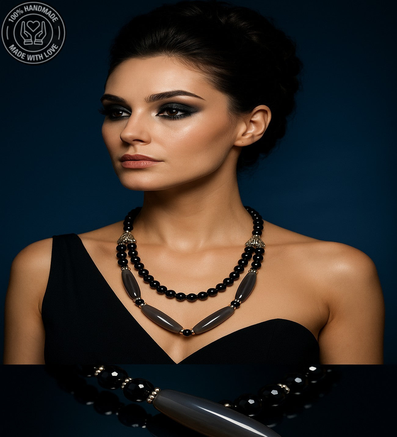 Sedef Oniks 2 Sıralı Şifa Ve Nazardan Koruma Kolyesi