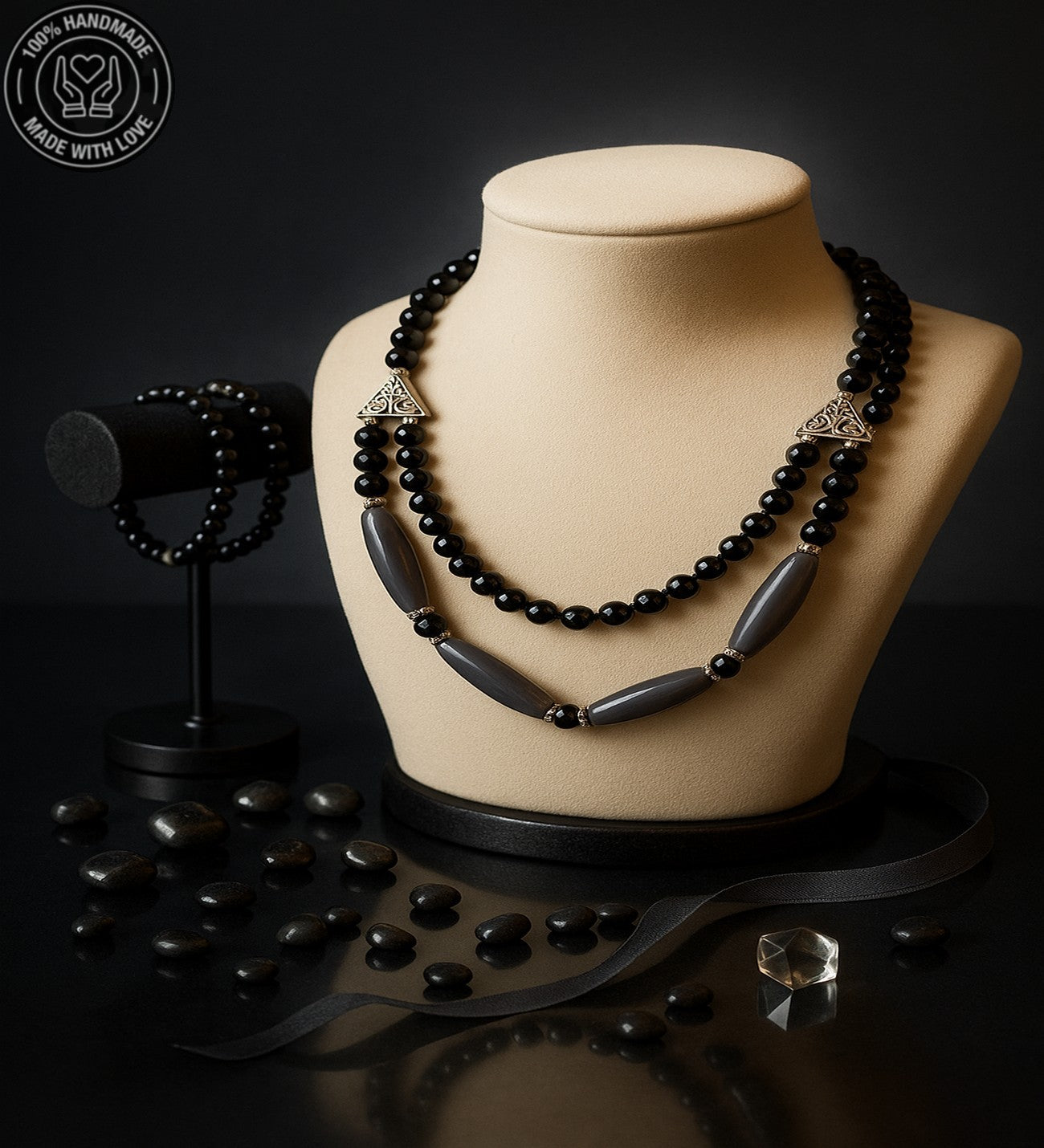 Sedef Oniks 2 Sıralı Şifa Ve Nazardan Koruma Kolyesi