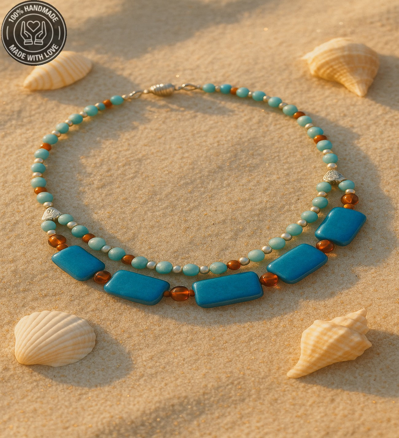 Akik Kuvars Kehribar Iki Sıralı Nazar Koruması Ve Bereket Kolyesi