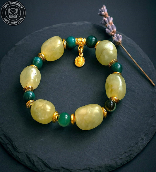 Yeşil Kuvars Akik Bolluk, Şans Ve Nazar Koruması Için Bileklik