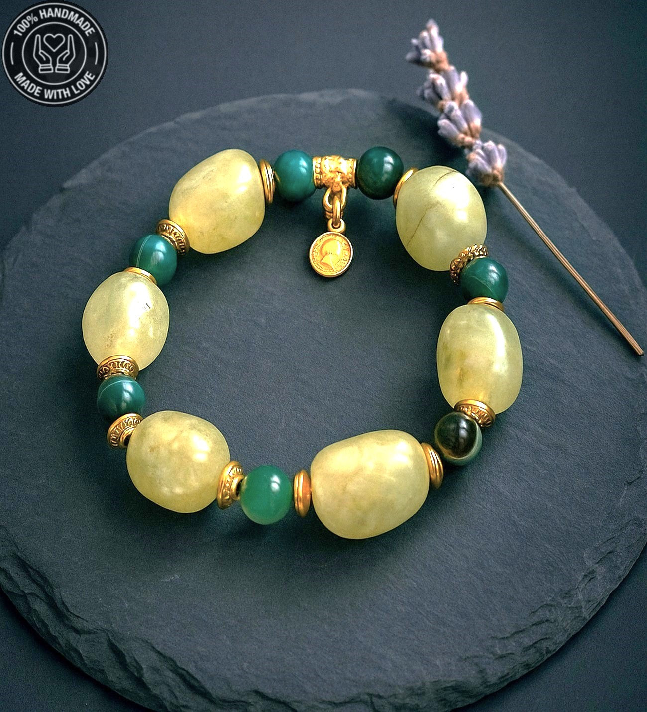 Yeşil Kuvars Akik Bolluk, Şans Ve Nazar Koruması Için Bileklik