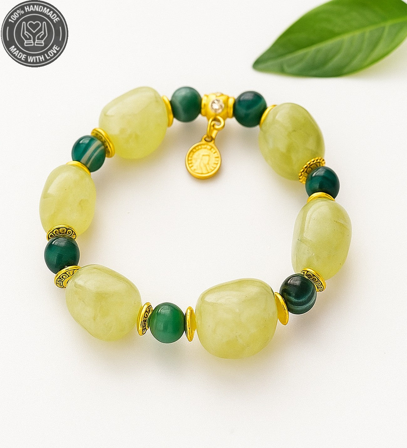 Yeşil Kuvars Akik Bolluk, Şans Ve Nazar Koruması Için Bileklik