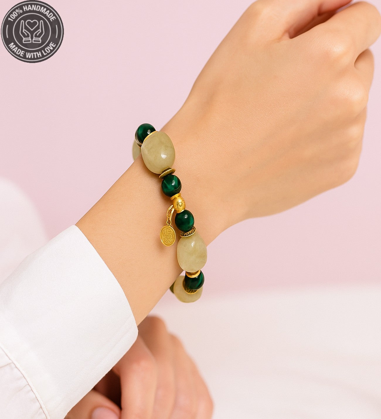 Yeşil Kuvars Akik Bolluk, Şans Ve Nazar Koruması Için Bileklik