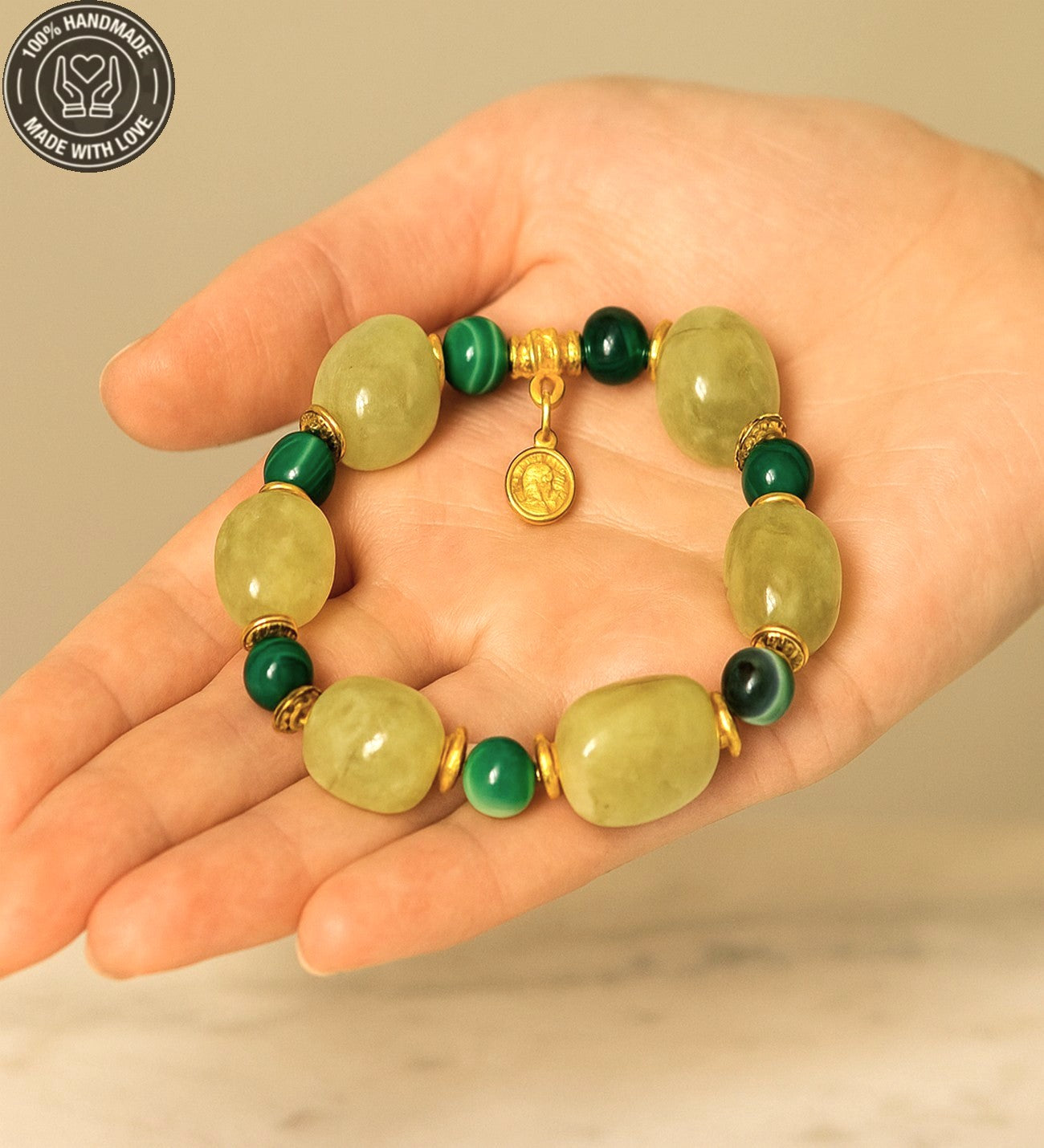 Yeşil Kuvars Akik Bolluk, Şans Ve Nazar Koruması Için Bileklik