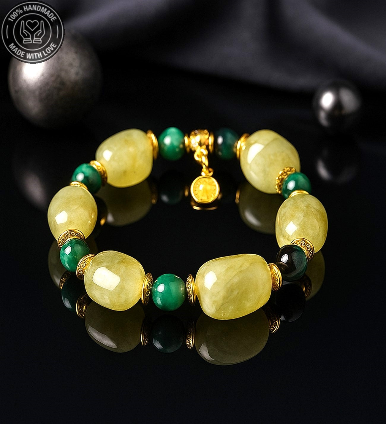 Yeşil Kuvars Akik Bolluk, Şans Ve Nazar Koruması Için Bileklik