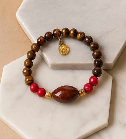 Kaplan Gözü Akik Mercan Enerji Veren Nazara Karşı Etkili Bileklik