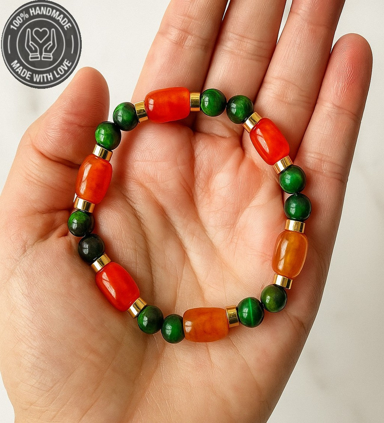 Turuncu Akik Yeşil Kaplan Gözü Nazara Karşı Etkili Şans Ve Şifa Için Bileklik