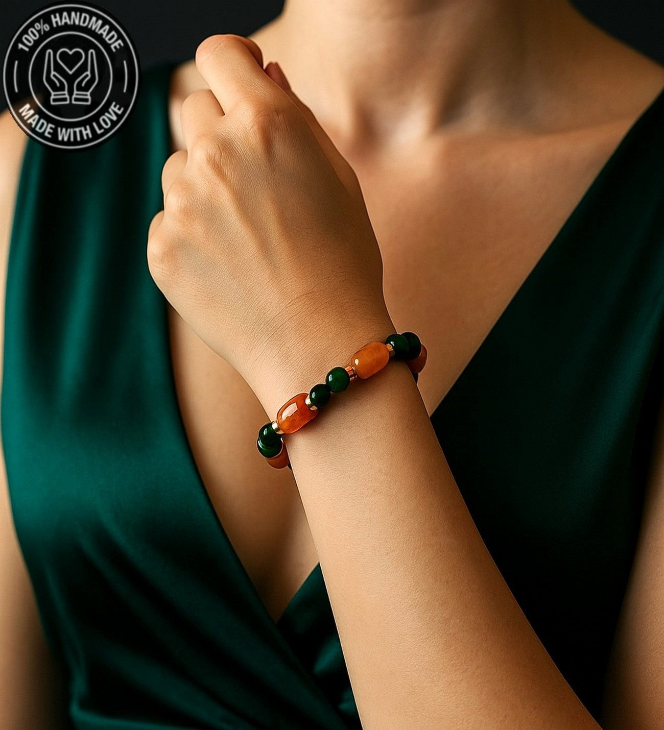 Turuncu Akik Yeşil Kaplan Gözü Nazara Karşı Etkili Şans Ve Şifa Için Bileklik