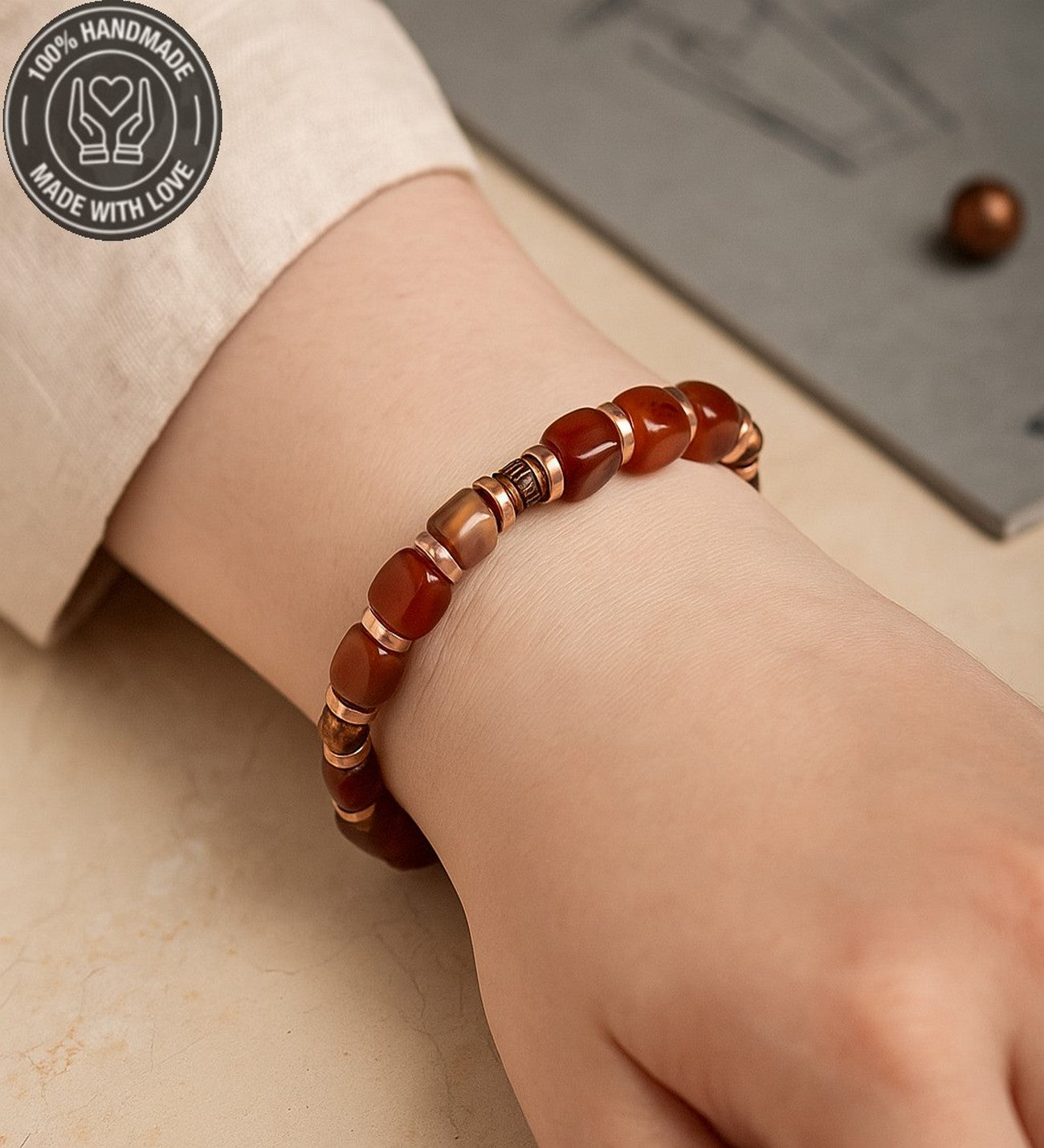 Akik Hematit Elastik Bileklik