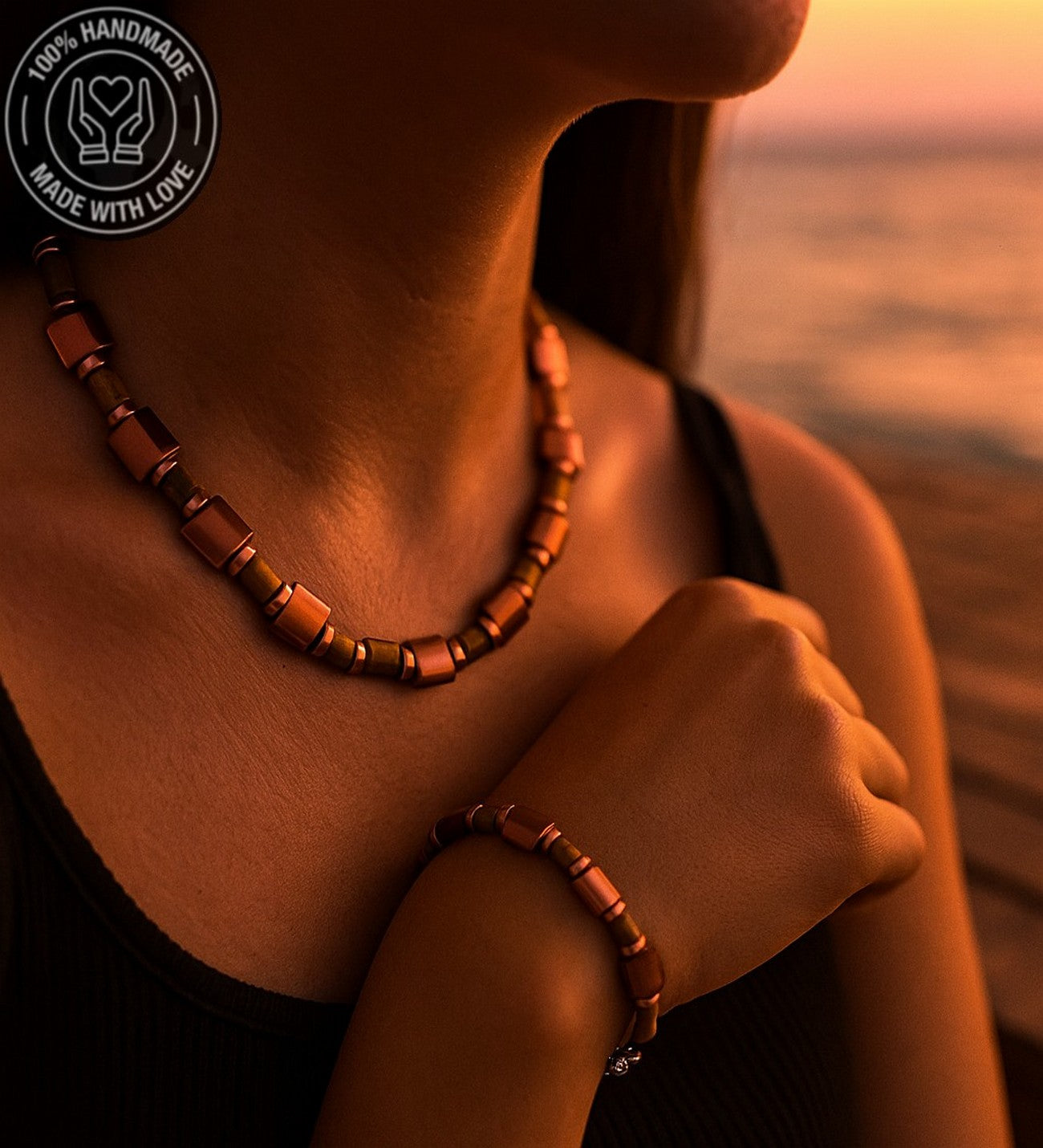 Hematit Kaplan Gözü Özgüven , Güç Ve Cesaret Kolye Bileklik Seti