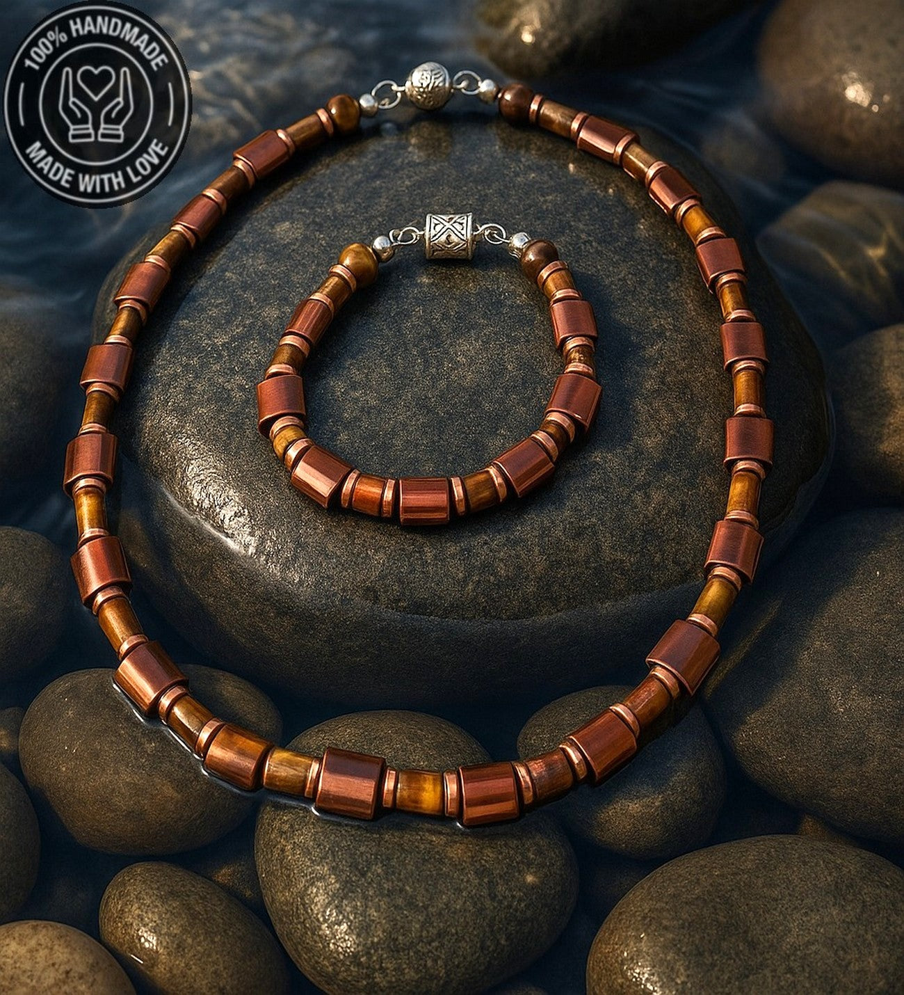 Hematit Kaplan Gözü Özgüven , Güç Ve Cesaret Kolye Bileklik Seti