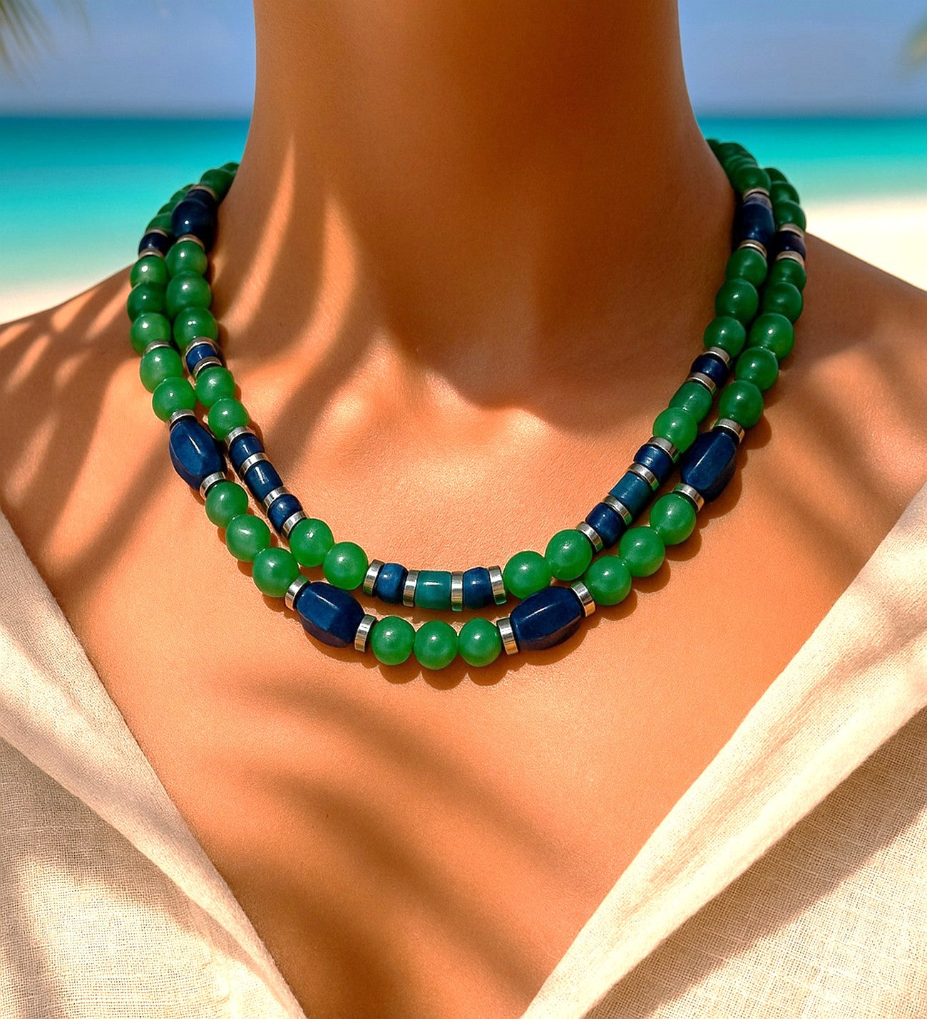 Aventurin Lapis Jasper 2 Sıralı Şans , Bolluk Ve Huzur Kolye Ve Bileklik Seti