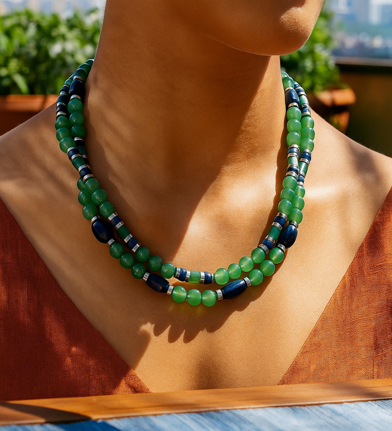 Aventurin Lapis Jasper 2 Sıralı Şans , Bolluk Ve Huzur Kolye Ve Bileklik Seti