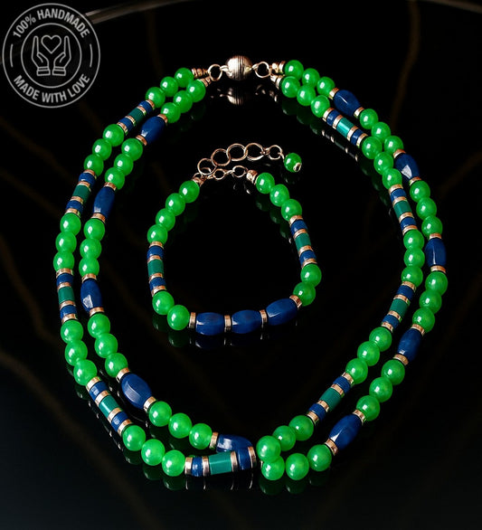 Aventurin Lapis Jasper 2 Sıralı Şans , Bolluk Ve Huzur Kolye Ve Bileklik Seti