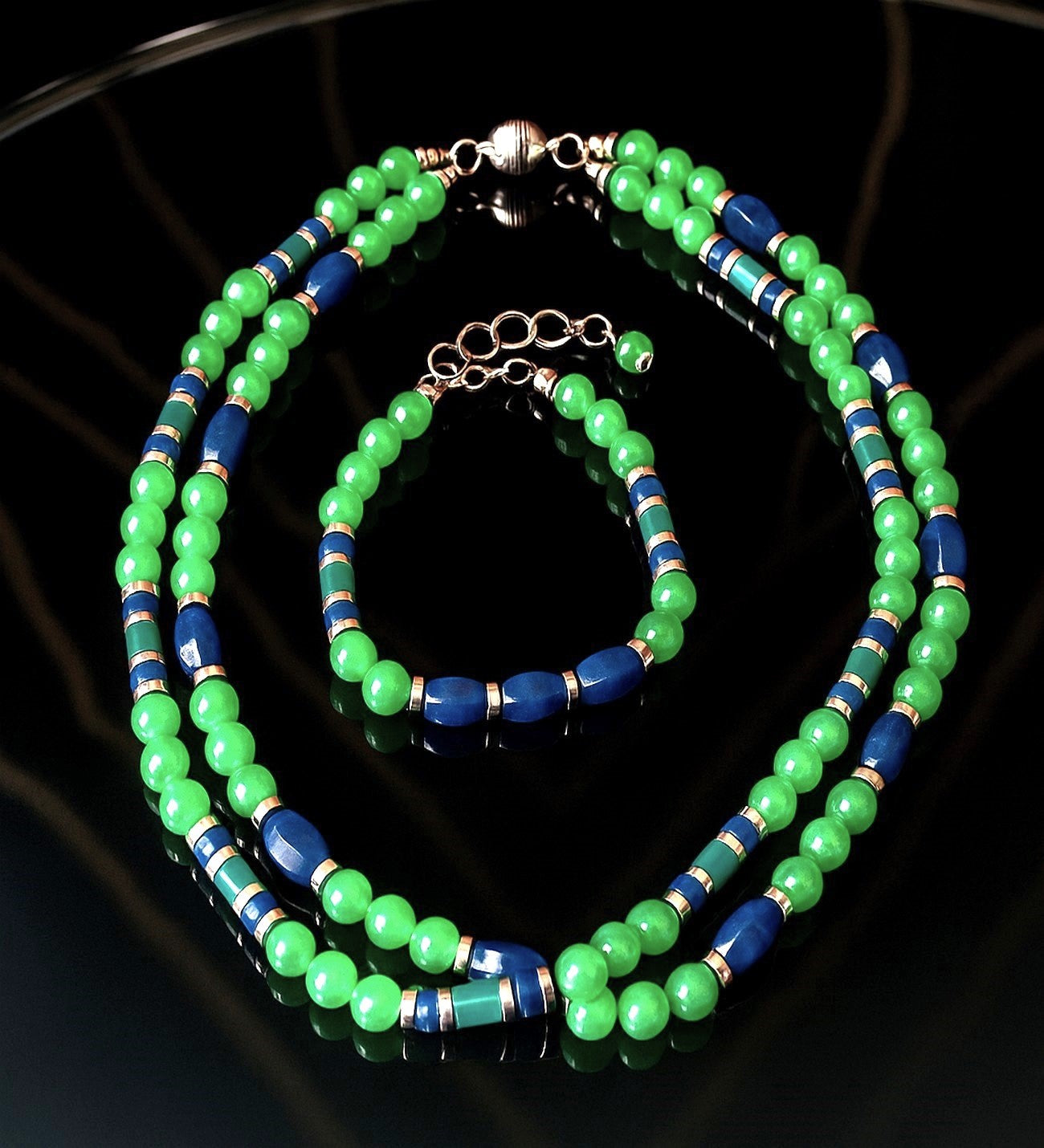Aventurin Lapis Jasper 2 Sıralı Şans , Bolluk Ve Huzur Kolye Ve Bileklik Seti