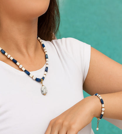 Lava Stone Natural Stone Necklace & Bracelet Set – Howlite, Strength and Grounding