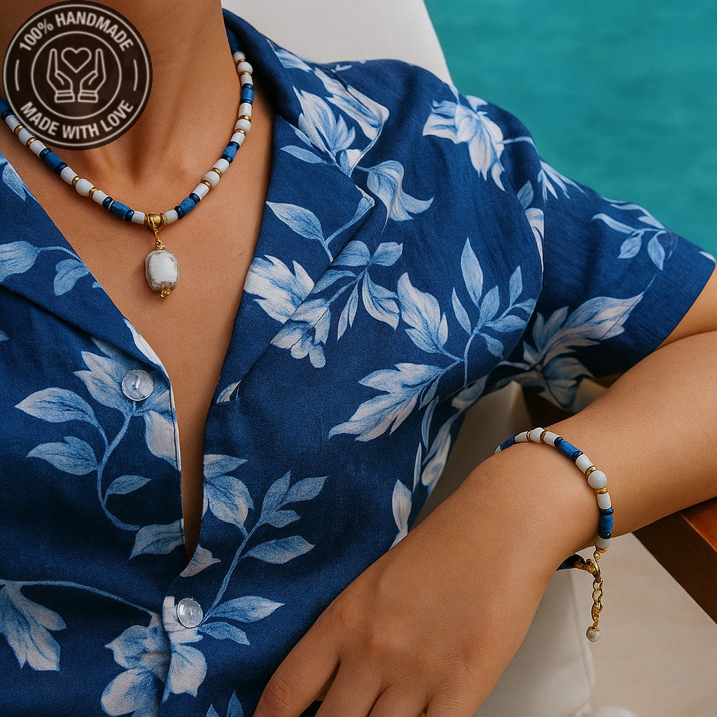 Lav Taşı Havlit Güç, Cesaret Ve İletişim Kolye Bileklik Seti