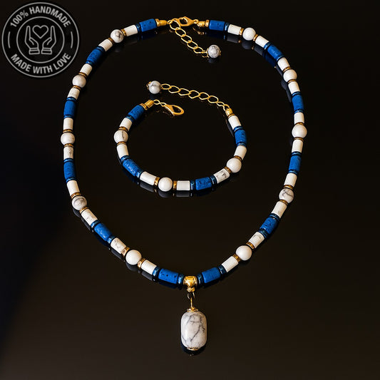 Lav Taşı Havlit Güç, Cesaret Ve İletişim Kolye Bileklik Seti