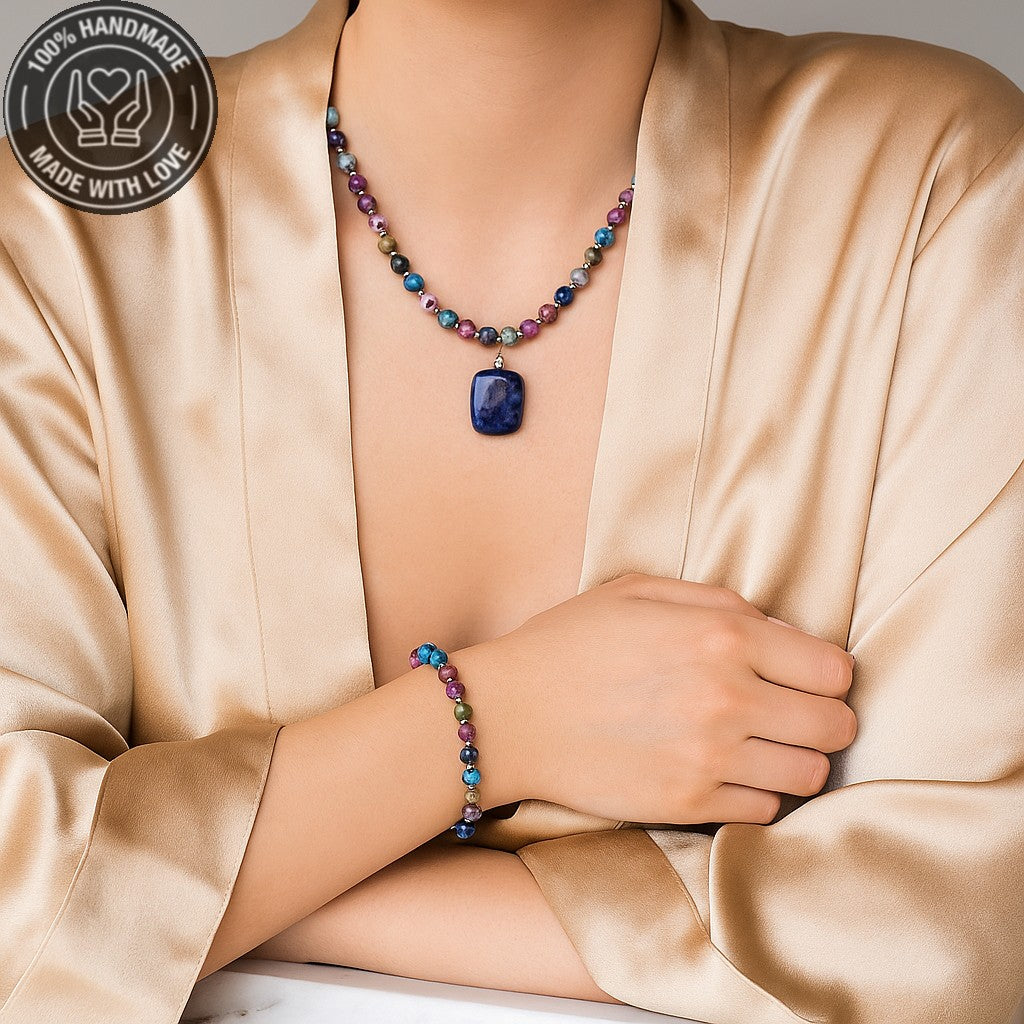 Jasper Çok Renkli Denge, Huzur Ve Enerji Kolye Bileklik Seti