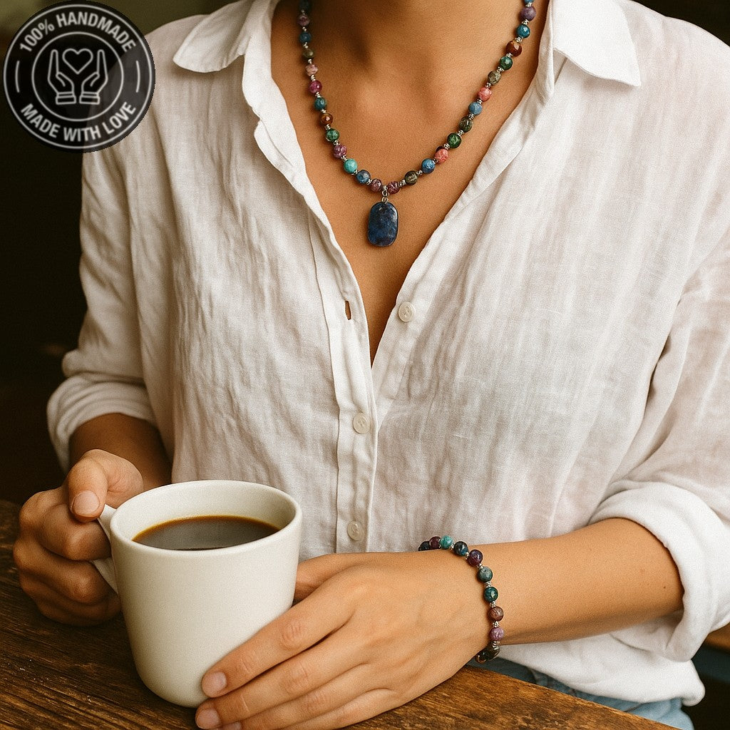 Jasper Çok Renkli Denge, Huzur Ve Enerji Kolye Bileklik Seti