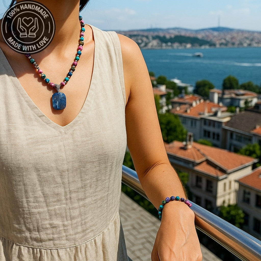 Jasper Çok Renkli Denge, Huzur Ve Enerji Kolye Bileklik Seti