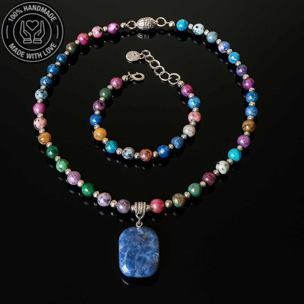 Jasper Çok Renkli Denge, Huzur Ve Enerji Kolye Bileklik Seti