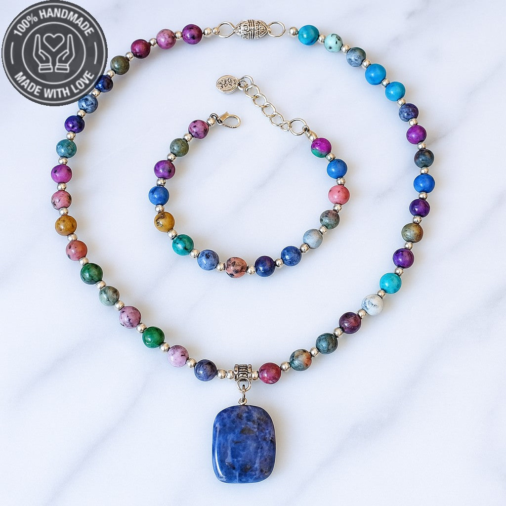 Jasper Çok Renkli Denge, Huzur Ve Enerji Kolye Bileklik Seti