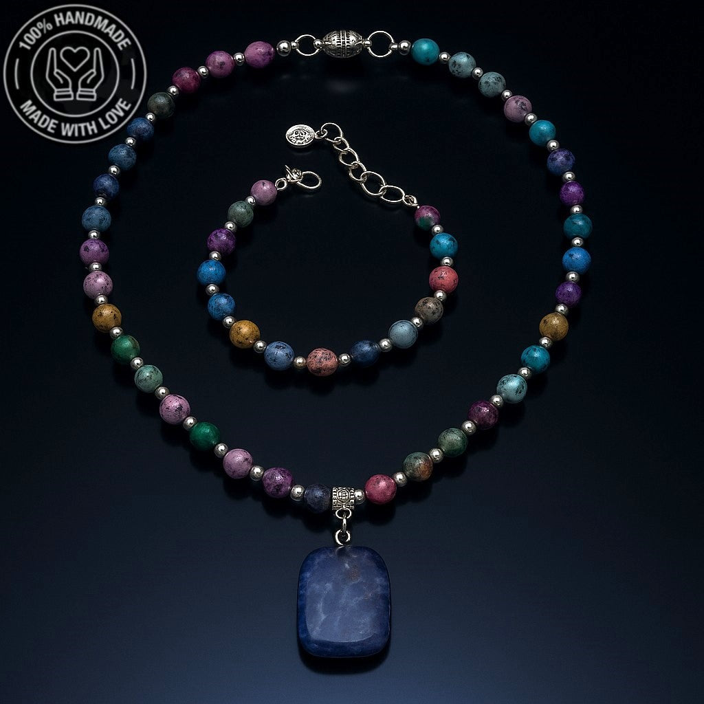 Jasper Çok Renkli Denge, Huzur Ve Enerji Kolye Bileklik Seti