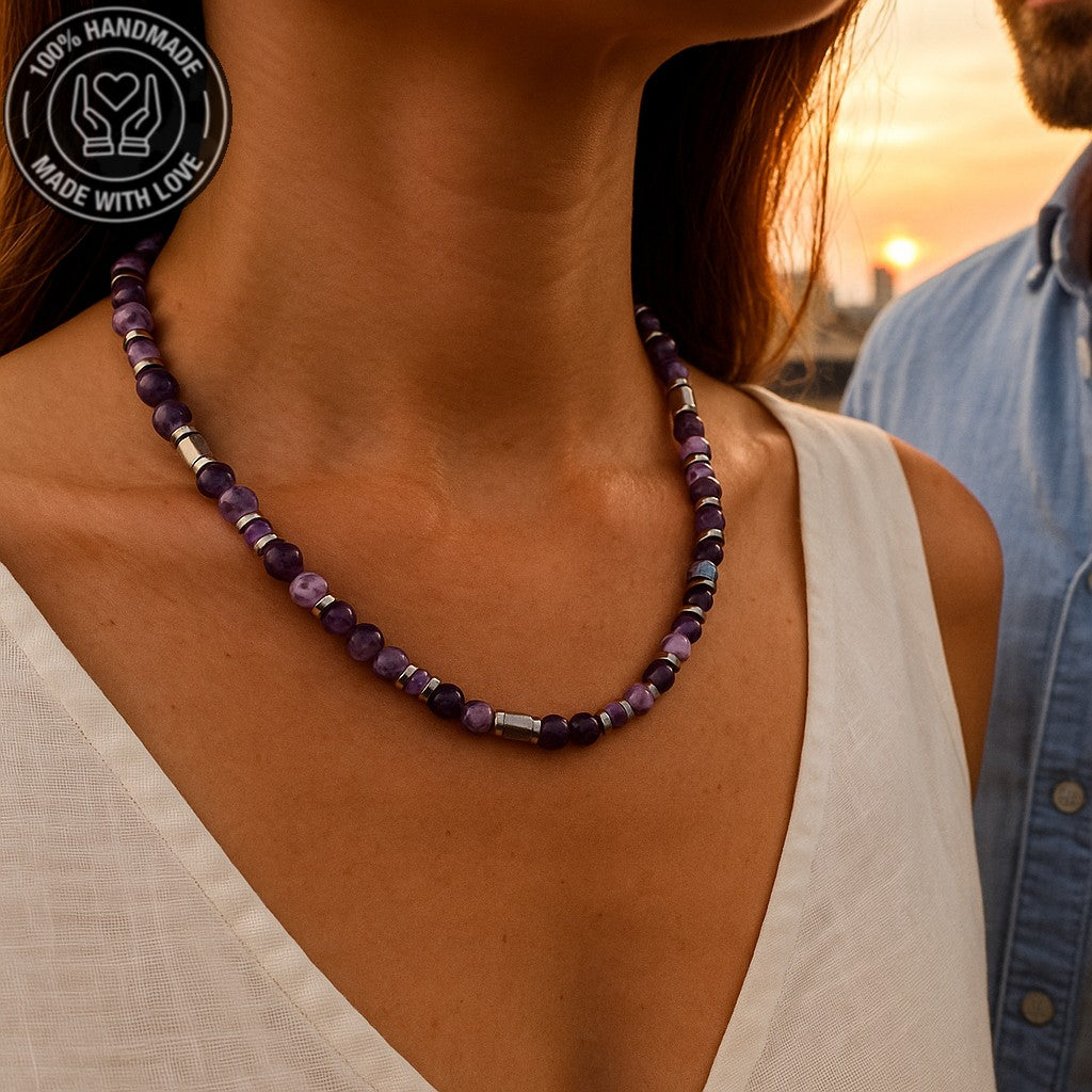 Ametist Hematit Güç ,negatif Enerjilerden Arınma Ve Huzur Kolyesi