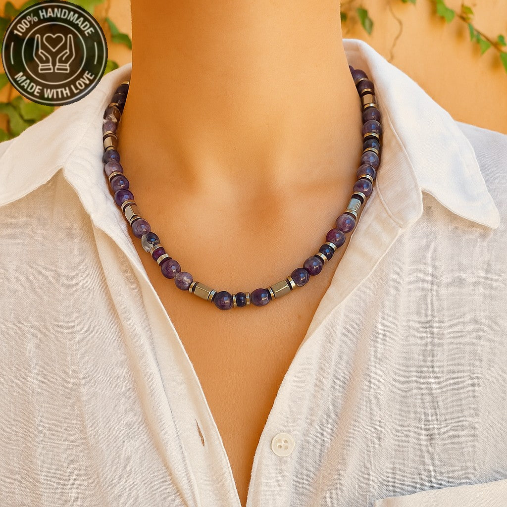 Ametist Hematit Güç ,negatif Enerjilerden Arınma Ve Huzur Kolyesi