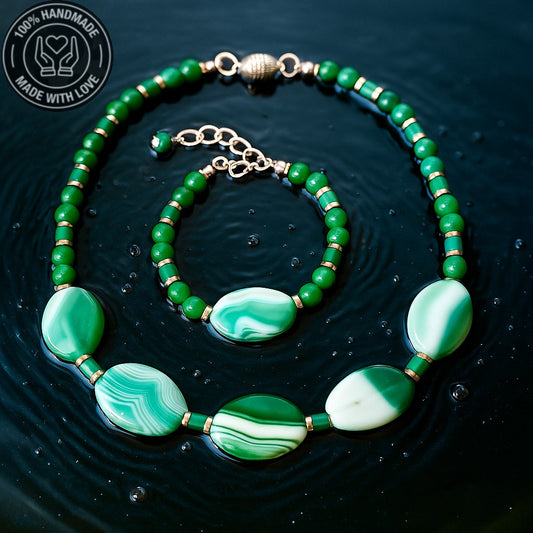 Yeşil Akik Nazardan Korunma Huzur Ve Şans Kolye Bileklik Seti