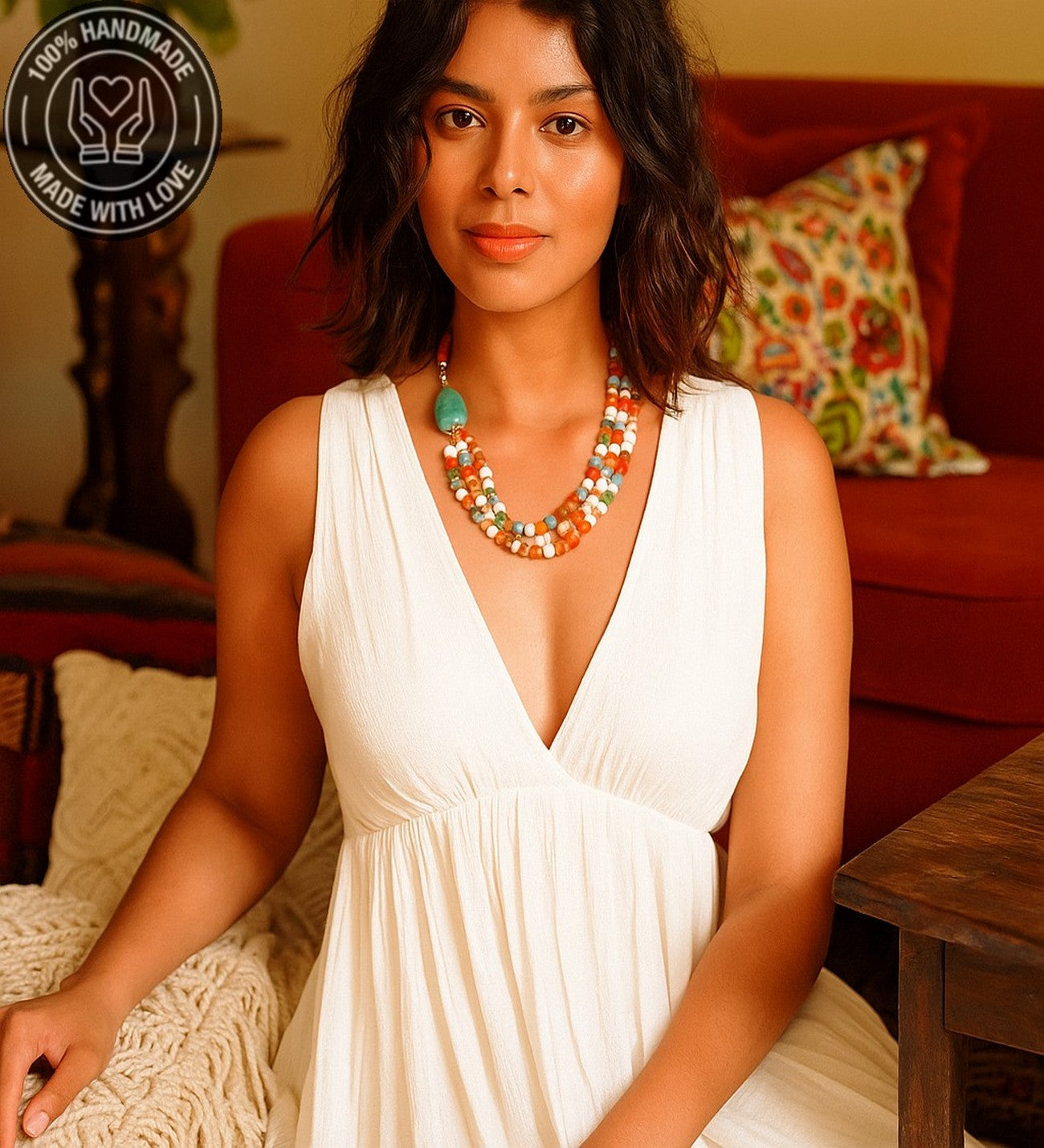 Dumanlı Kuvars Turuncu Akik Aventurin 3 Sıralı Kolye