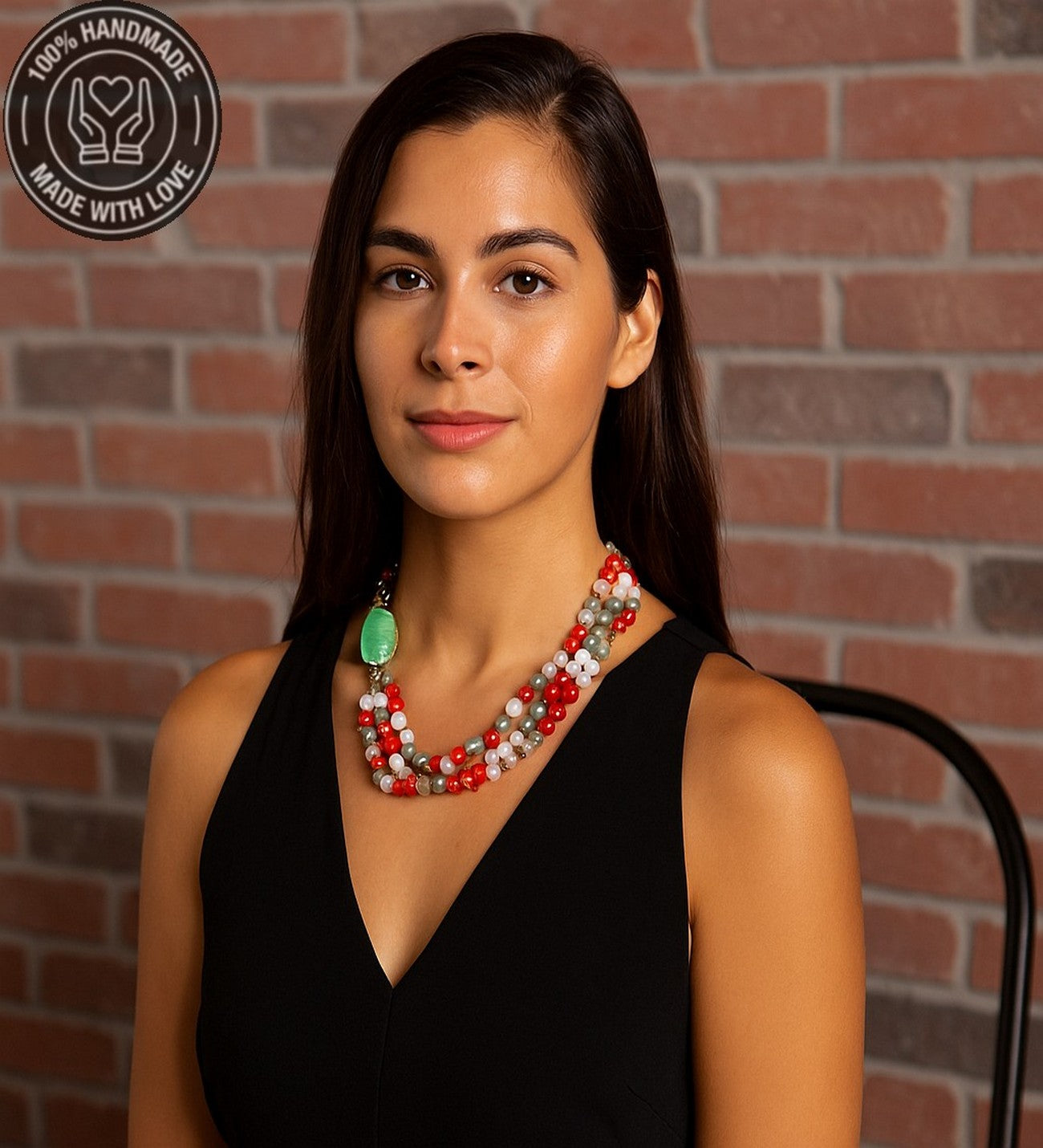 Dumanlı Kuvars Turuncu Akik Aventurin 3 Sıralı Kolye