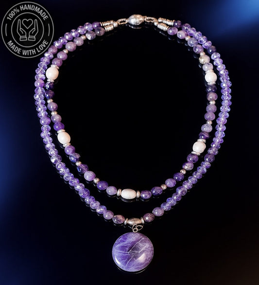 Premium Serisi Ametist Inci 2 Sıralı Saflık Ve Huzur Enerji Kolyesi