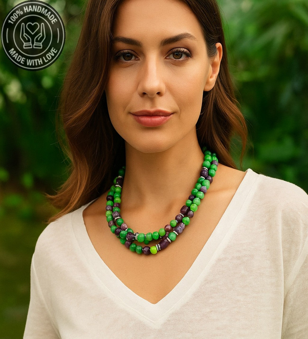 Mor Akik Yeşil Ceyt 3 Sıralı Huzur Bereket Ve Nazardan Koruma Kolyesi