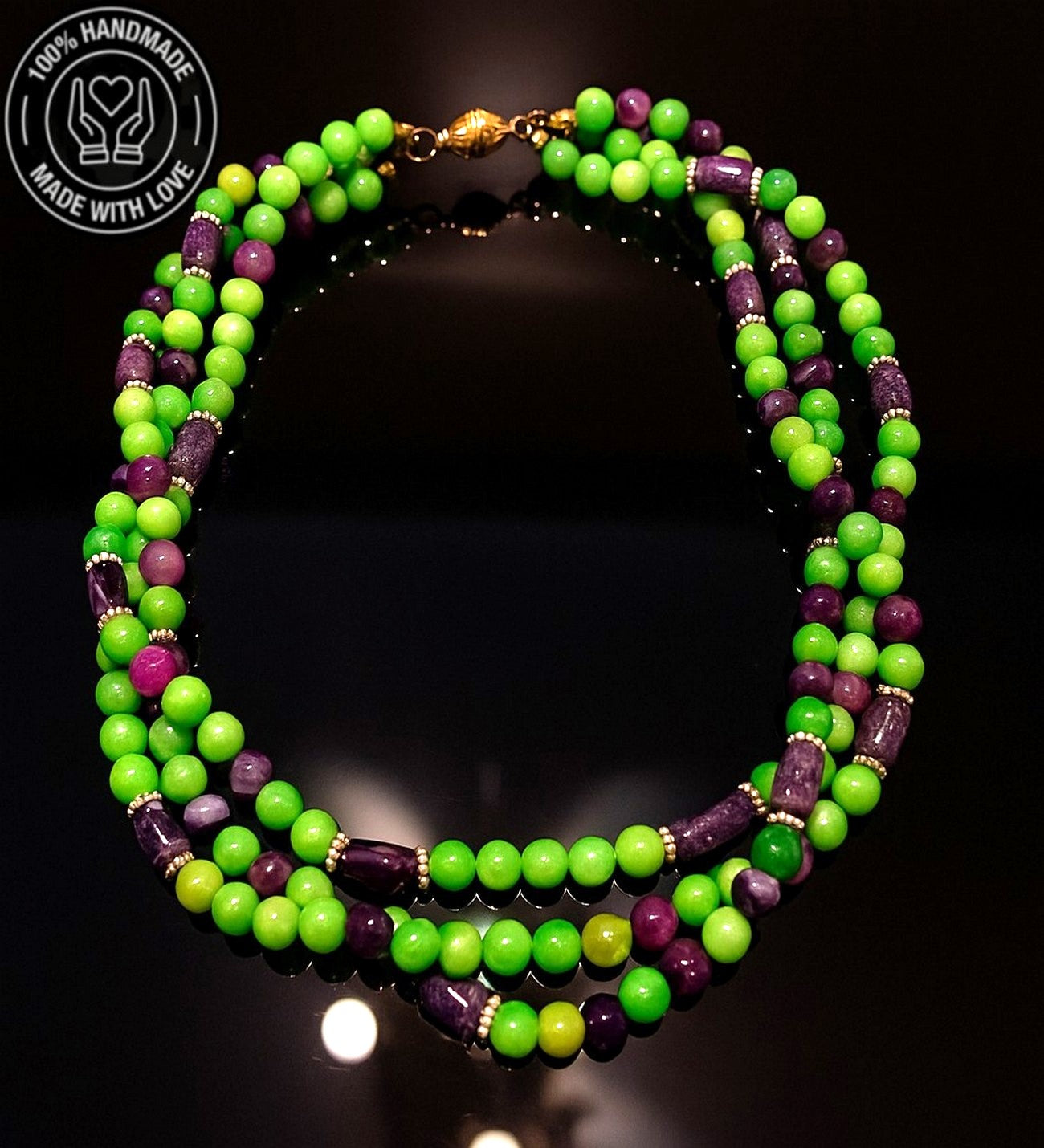 Mor Akik Yeşil Ceyt 3 Sıralı Huzur Bereket Ve Nazardan Koruma Kolyesi