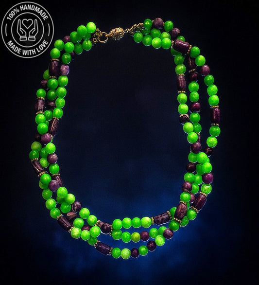 Mor Akik Yeşil Ceyt 3 Sıralı Huzur Bereket Ve Nazardan Koruma Kolyesi