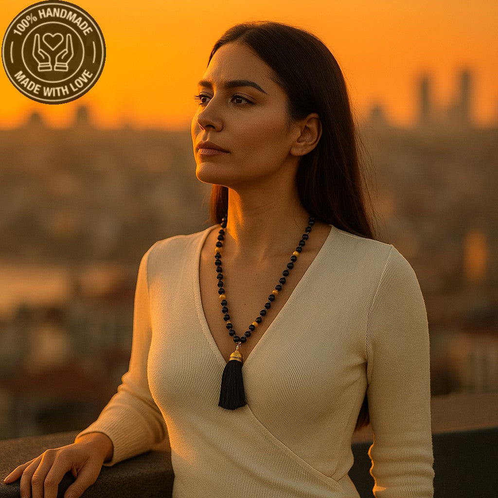 Mat Oniks Nazardan Korunma Güç Ve Cesaret İçin Uzun Kolye