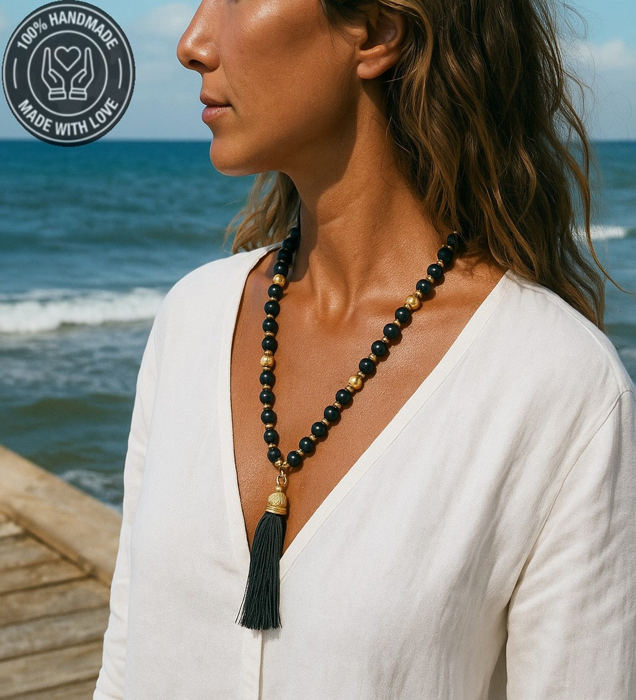 Mat Oniks Nazardan Korunma Güç Ve Cesaret İçin Uzun Kolye