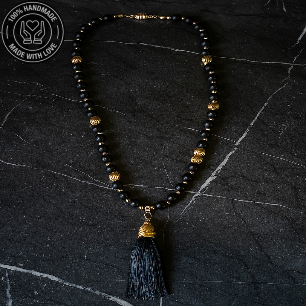 Mat Oniks Nazardan Korunma Güç Ve Cesaret İçin Uzun Kolye