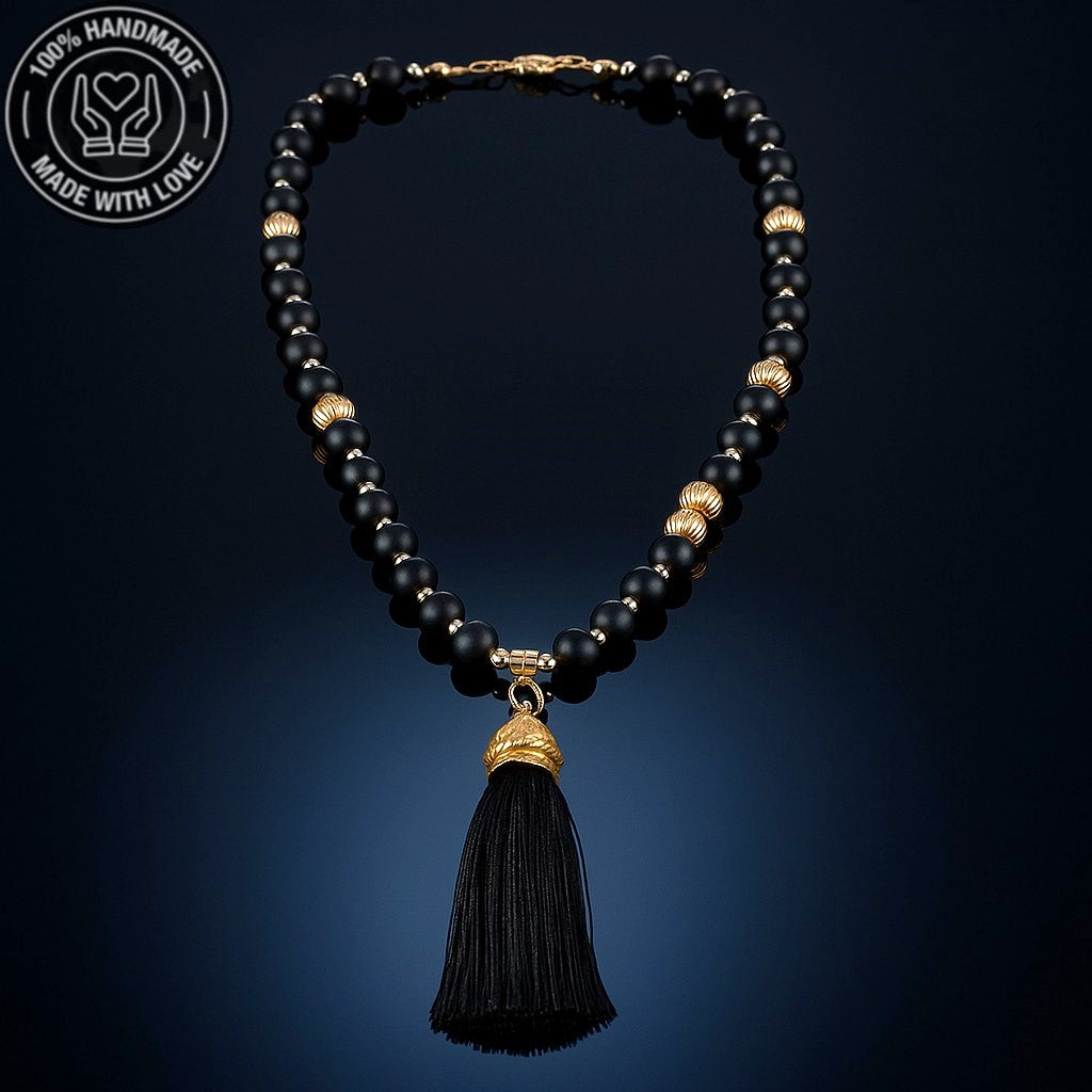 Mat Oniks Nazardan Korunma Güç Ve Cesaret İçin Uzun Kolye