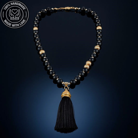 Mat Oniks Nazardan Korunma Güç Ve Cesaret İçin Uzun Kolye