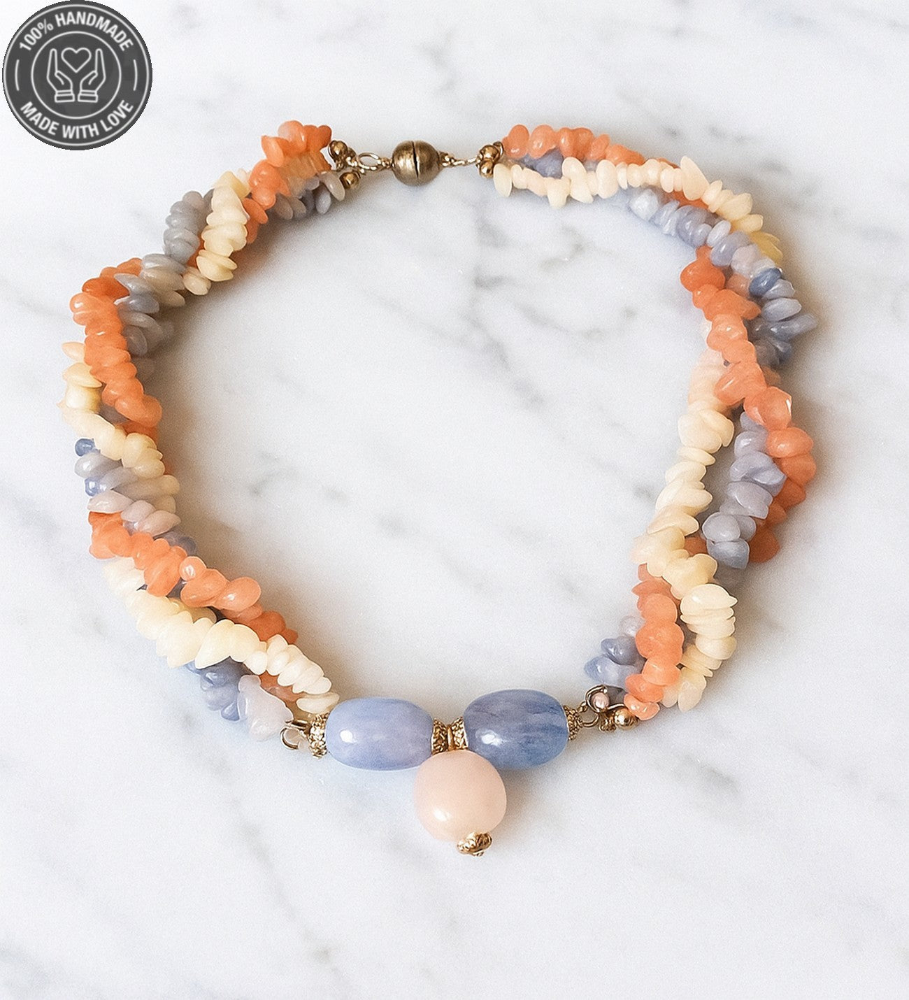 3 Sıralı Akik Kuvars Stres Azaltma Duygusal Denge Ve Pozitif Enerji Kolyesi