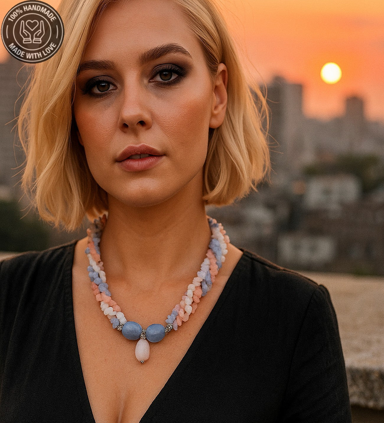 3 Sıralı Akik Kuvars Stres Azaltma Duygusal Denge Ve Pozitif Enerji Kolyesi