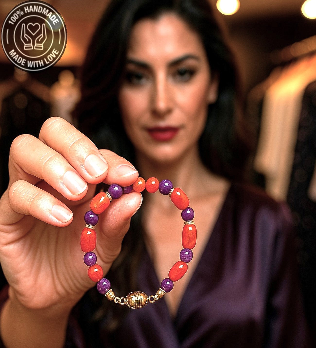 Turuncu Mor Akik Özgüven Ve Motivasyon Için Bileklik